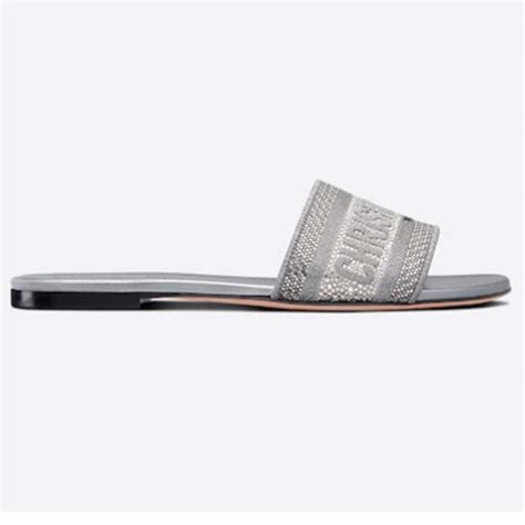 Dway Heeled Slide Black Cotton Embroidered with Metallic 